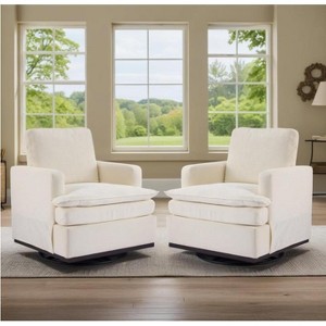 Karl Home Modern Comfy Upholstered Armchair with Back Pillow, 360 Degree Square Swivel Barrel Accent Chair for Living Room Beige - 1 of 4