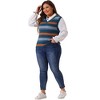 Agnes Orinda Women's Plus Size Sleeveless Casual V-Neck Striped Knit Sweater Vests - 3 of 4