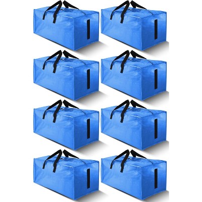 8 Pack Large Strong Moving Bags Zippers & Carrying Handles - Water-Resistant - Heavy Duty Storage Tote Space Saving