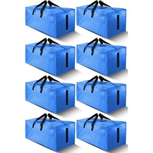 8 Pack Large Strong Moving Bags Zippers & Carrying Handles - Water-Resistant - Heavy Duty Storage Tote Space Saving - 1 of 4