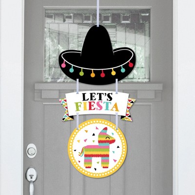 Big Dot of Happiness Let’s Fiesta - Hanging Porch Mexican Fiesta Outdoor Decorations - Front Door Decor - 3 Piece Sign