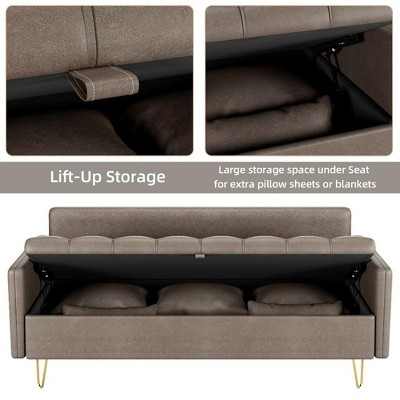 Faux Leather Sofa 3 Seater Couch with Button Tufted Design & Lift-Up Storage