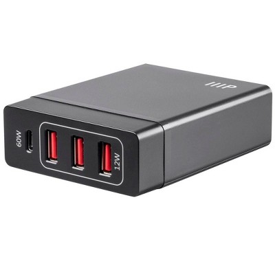 Monoprice 60-Watt 4-Port USB Smart Charger with USB-C and USB-A Ports/ USB-IF Certified