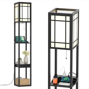 Costway Modern Standing Shelf Floor Lamp w/ 1 Power Outlet & 2 USB Ports for Living Room - 1 of 4