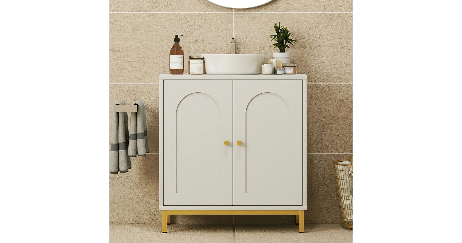 CIPACHO White Modern Under Sink Storage Cabinet with 2 Doors & U Cutout – Adjustable Shelf Bathroom Organizer