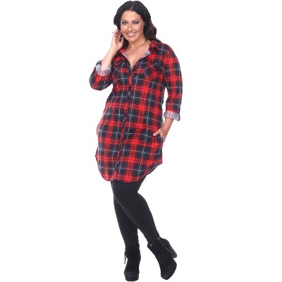 Women's Plus Size Piper Stretchy Plaid Tunic with Pockets - White Mark