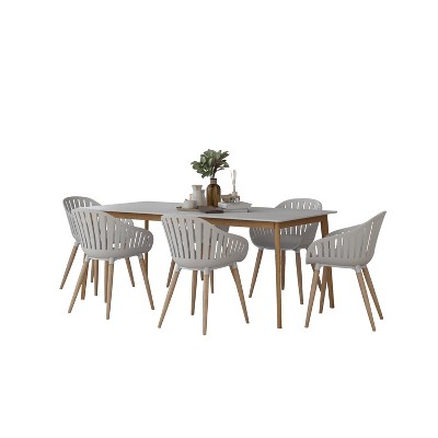 Newhaven 7pc Patio Dining Set with Rectangular Table & Teak Finish - Amazonia