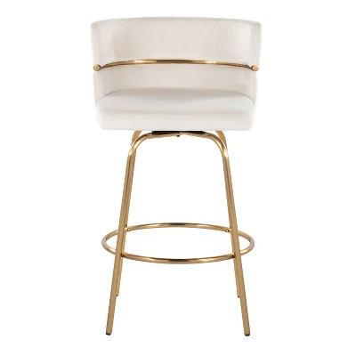 White Metal Swivel Counter Stool with Padded Seat, 36.5" Height
