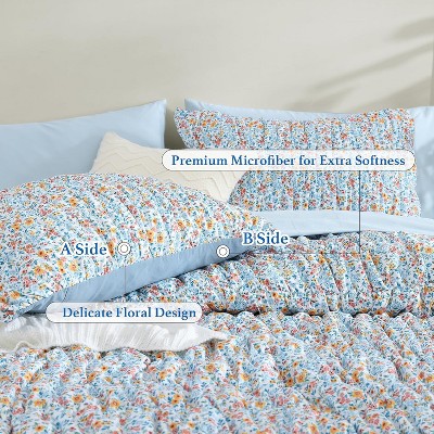 Der Rose BALHAM TRADE-Queen Size Comforter Set 7 Pieces Blue Classic Puff Floral Bedding for All Seasons Aster Marigold-Queen 90"x90" — фото 8