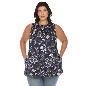 White Mark Plus Size Floral Sleeveless Tunic Top - 1 of 4