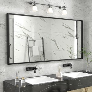 Apmir H Rectangular High-Strength Tempered Glass and Aluminum Alloy Framed French Cleat Mounted Wall Decor Bathroom Vanity Mirror in Matte Black - 1 of 4