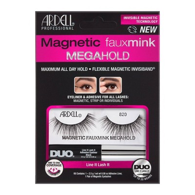 Ardell Magnetic Faux Mink No.820 False Eyelashes with Megahold Liquid Liner Kit - 2pc