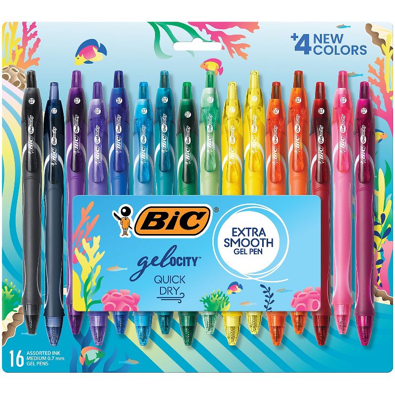 BIC Gel-ocity Quick Dry Retractable Gel Pens Medium Point 0.7mm Assorted Inks 16/Pack (RGLCGA16-AST), 1 of 8