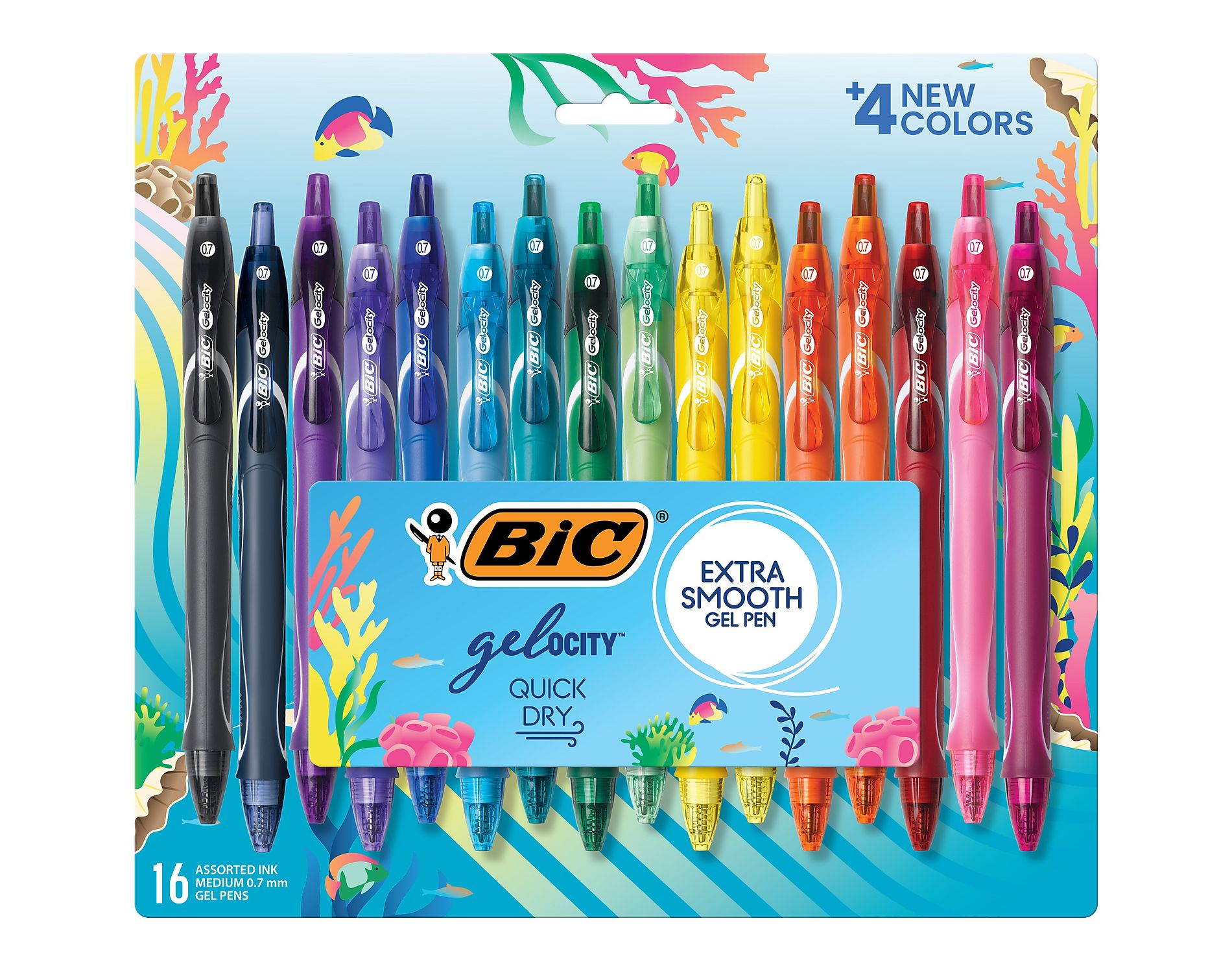 BIC Gel-ocity Quick Dry Retractable Gel Pens Medium Point 0.7mm Assorted Inks 16/Pack (RGLCGA16-AST)