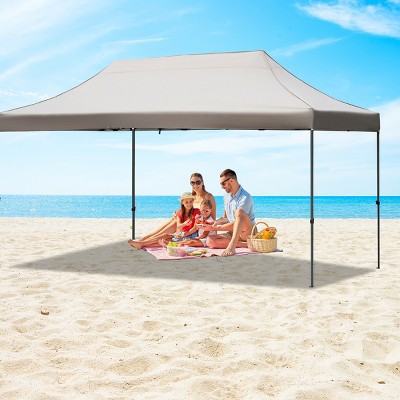 10x15 Heavy-Duty Pop-Up Canopy with UV50+ Waterproof Oxford Fabric, Adjustable Height, Detachable Sidewalls & Wheeled Carry Bag-Coolbibila
