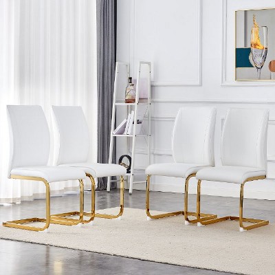 CAVINAS Modern PU Leather Dining Chair with Arched Metal Silver Legs and Ergonomic High Backrest, Luxury Simple Arch Chair