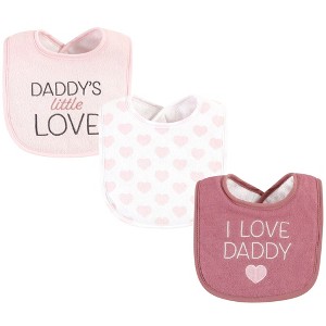 Hudson Baby Infant Girl Fiber Filled Drooler Bibs 3pk, I Love Daddy Wild Rose, One Size - 1 of 4
