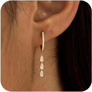 14K Gold Plated Butterfly Dangle Earrings, Dainty CZ Drop Earrings for Women - 1 of 4
