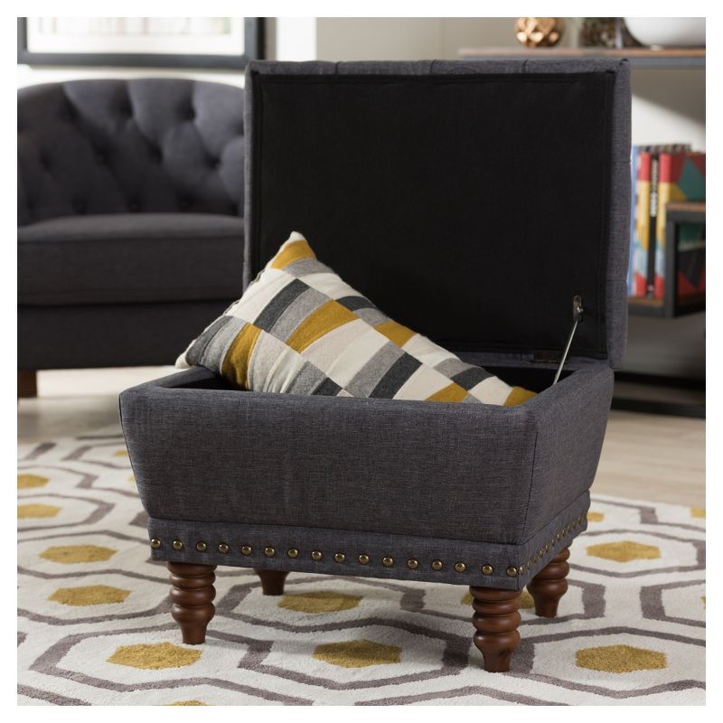 Annabelle Modern and Contemporary Wood Finish with Fabric Upholstered Button - Tufted Storage Ottoman - Baxton Studio, 6 of 9