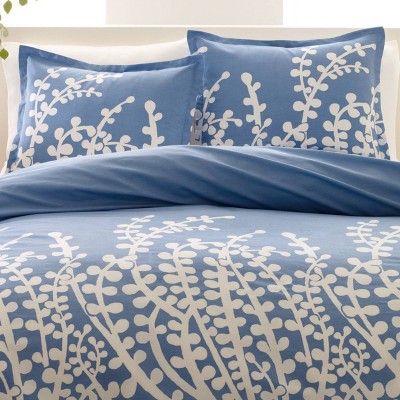 King French Blue Cotton Branches Duvet Cover Set