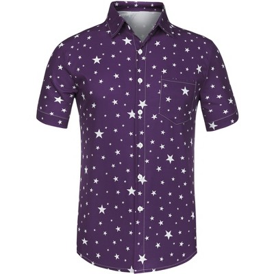 Lars Amadeus Men's Star Print Button Down Short Sleeves Casual Summer Shirts