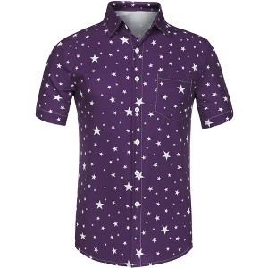 Lars Amadeus Men's Star Print Button Down Short Sleeves Casual Summer Shirts - 1 of 4