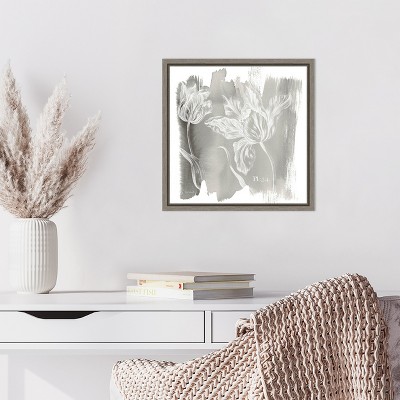 Gray Floral Canvas Print with Wooden Frame, 16 x 16 inches