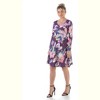 24seven Comfort Apparel Floral Purple Long Sleeve Knee Length Dress - 2 of 4