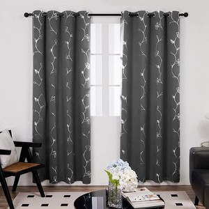 Deconovo Blackout Curtains Silver Floral Design, 2 Panels, Thermal - 1 of 4
