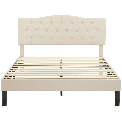 VECELO Upholstered Bed Wooden Platform Bed with Velvet Adjustable Headboard No Box Spring Neededs Frame