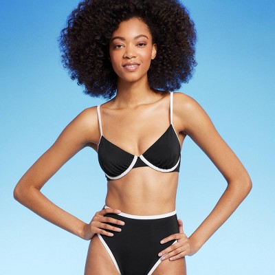 Women's Bandeau Underwire Contrast Band Bikini Top - Shade & Shore™ Black  38d : Target