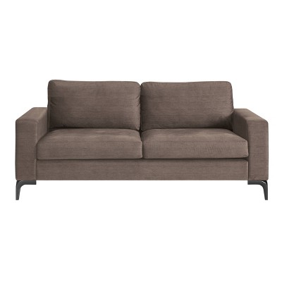 Austin Neutral Buff Fabric Sofa with Dark Wood Legs