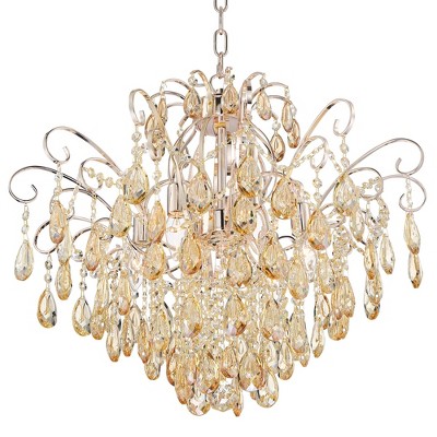 Champagne Gold Crystal Chandelier 27.5" French Elegance 6-Light
