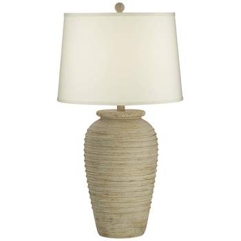 John Timberland Austin Rustic Table Lamp 28" Tall Sand Toned Cream Linen Drum Shade for Bedroom Living Room Bedside Nightstand Office Kids Family Home
