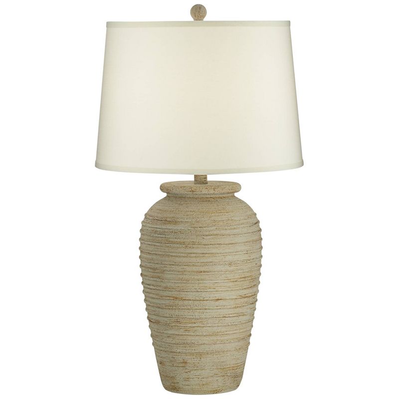 John Timberland Austin Rustic Table Lamp 28" Tall Sand Toned Cream Linen Drum Shade for Bedroom Living Room Bedside Nightstand Office Kids Family Home, 1 of 10