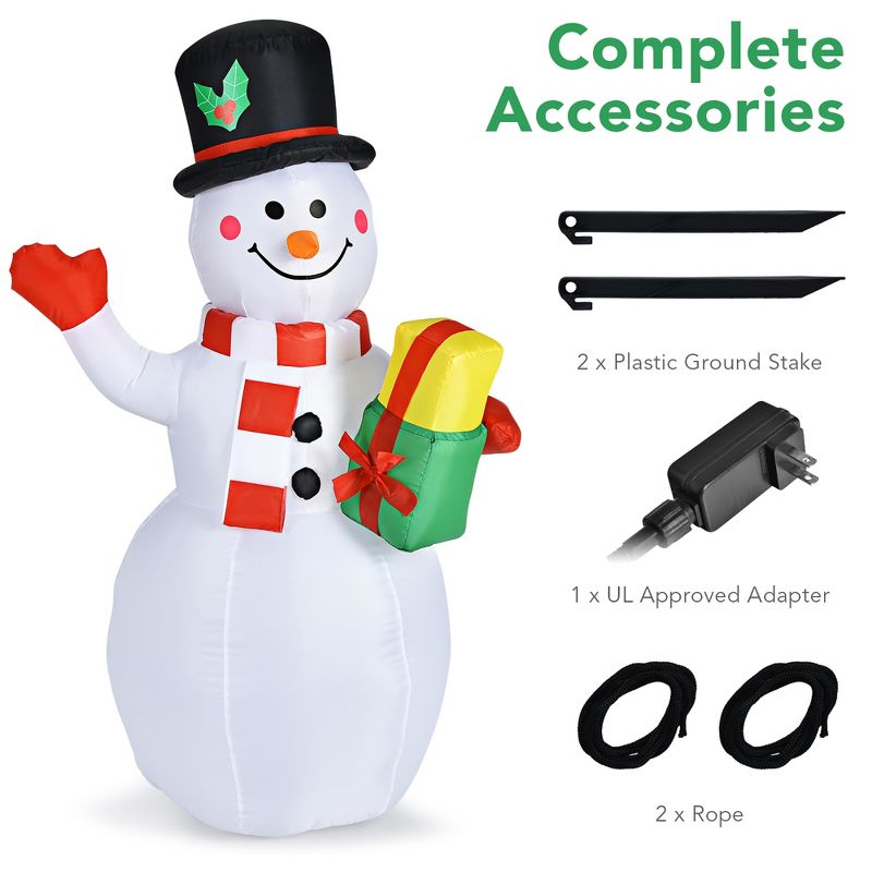 5 FT Tall Snowman Inflatable Blow up Inflatable w/Built-in Colorful LED Lights, 3 of 13