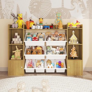 Kids Toy Organizer With 8 Removable Bins,2 Storage Cubbies & Bookshelf,Large Toy Box for Nursery, Bedroom, Classroom,Playroom - 1 of 4