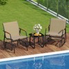 Tangkula 3 Piece Outdoor Gliding Set w/ Tempered Glass Coffee Table Teak Wood Armrests - 3 of 4