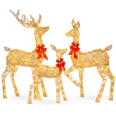 Best Choice Products 3-Piece Lighted Christmas Deer Set Outdoor Yard Decoration with 360 LED Lights, Stakes - Gold