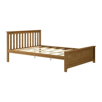 Pecan Pine Queen Bed Frame with Slatted Headboard