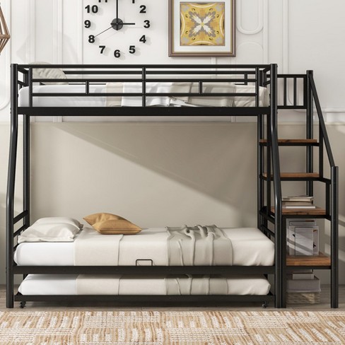 Twin Over Full Bunk Bed, Bunk Bed With Trundle, Storage Staircase, Full-length Guardrail, Metal Frame, Multi Functional Bunk Bed - image 1 of 4