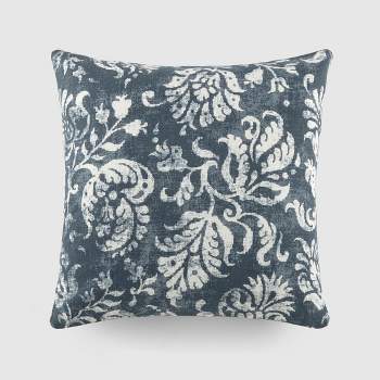 Distressed Floral Pattern Gray Cotton Throw Pillow Cover With Pillow Insert Set - Becky Cameron
