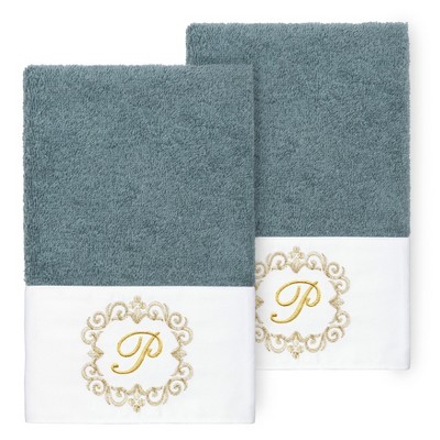 Linum Home Textiles 100% Turkish Cotton MONICA Gold Thread 2PC Embellished Hand Towel Set