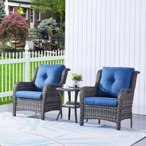 SUGOLD 3 Pieces Patio Bistro Set Wicker Patio Chairs Set of 2 with Tempered Glass Top Side Table Rattan Outdoor Furniture Conversation Set for - 1 of 1