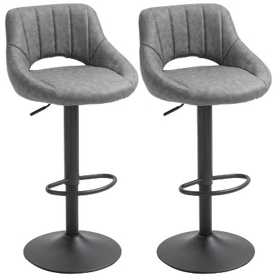 Gray Bar Stools Set of 2 Adjustable Swivel Height with Heavy Metal Base & Footrest