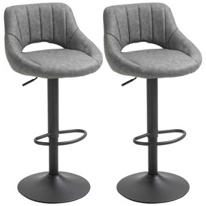 Gray Bar Stools Set of 2 Adjustable Swivel Height with Heavy Metal Base & Footrest - 1 of 4