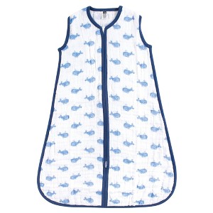 Hudson Baby Infant Boys Muslin Cotton Sleeveless Wearable Sleeping Bag, Sack, Blanket, Blue Whale - 1 of 1