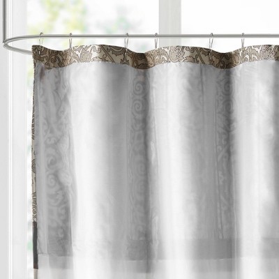 Donovan Black and Beige Embroidered Fabric Shower Curtain