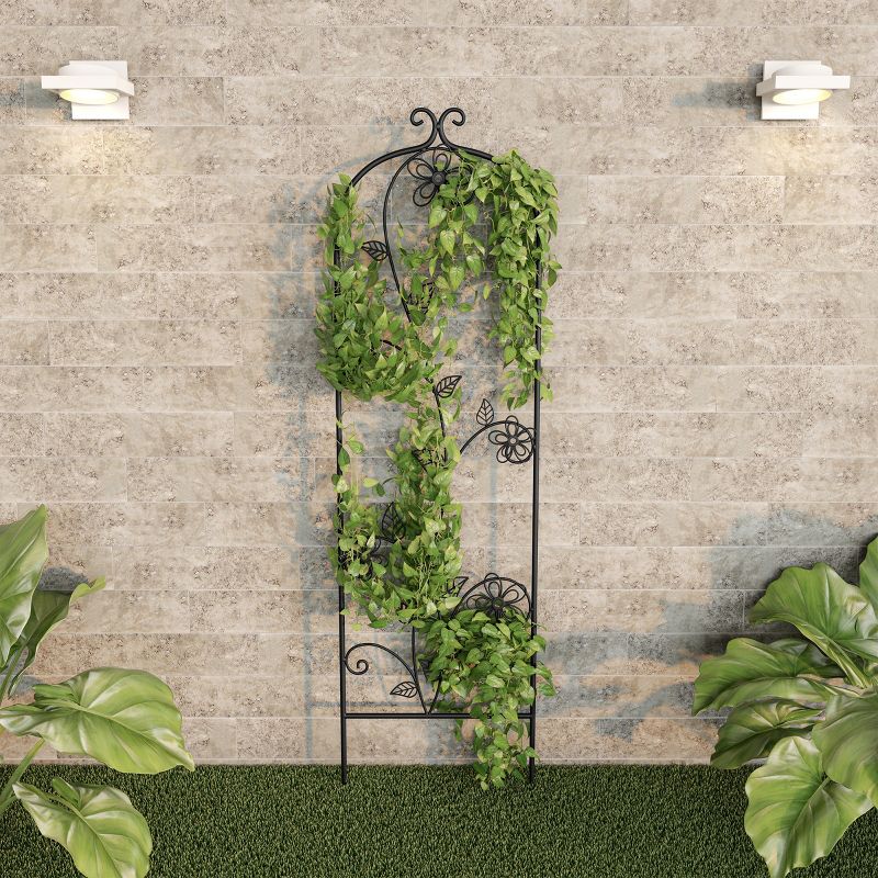 Garden Trellis- For Climbing Plants- Decorative Curving Flower Stem Metal Panel -For Vines, Roses, Vegetable Plants & Flowers by Pure Garden (Black), 1 of 4