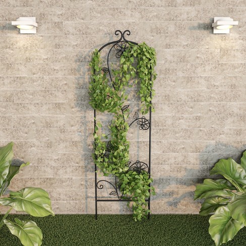 Garden Trellis- For Climbing Plants- Decorative Curving Flower Stem Metal  Panel -For Vines, Roses, Vegetable Plants & Flowers by Pure Garden (Black)